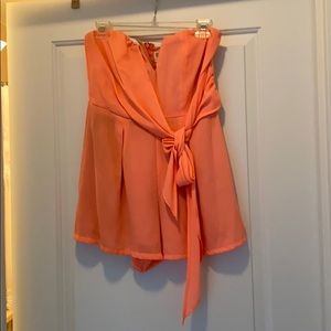 Coral pink strapless romper